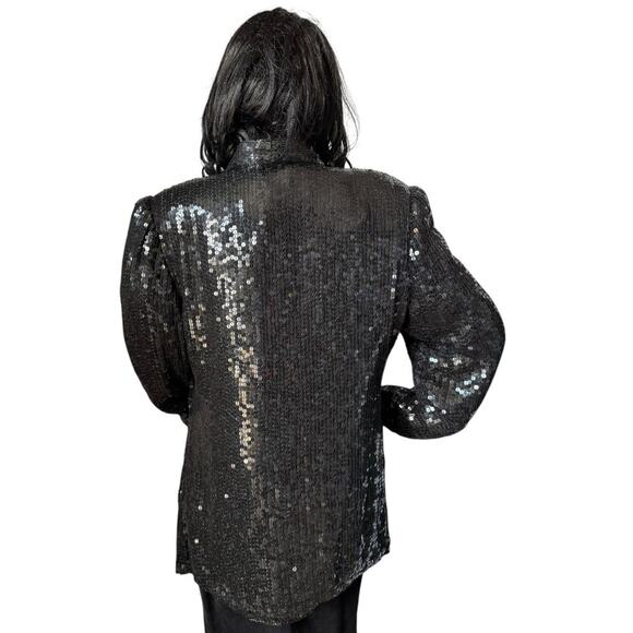 American Vtg Black Silk Sequined Formal Occasion one button Blazer coat medium - Picture 4 of 17